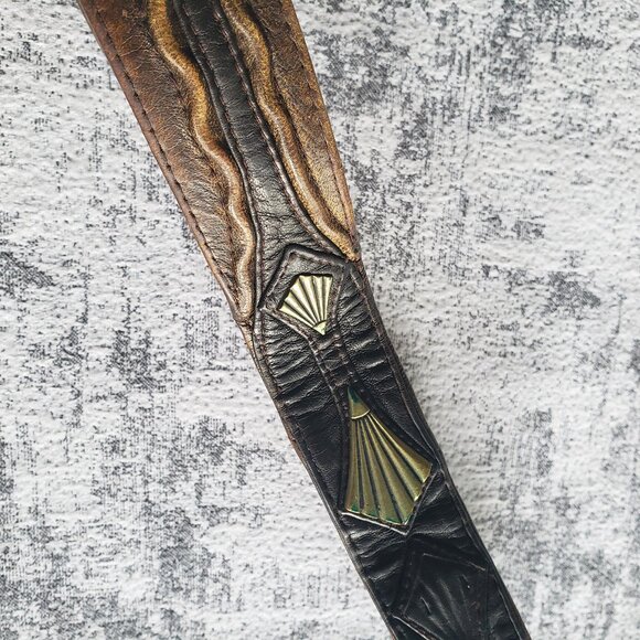 45" Custom Made Hand Crafted Brown & Tan Leather Tooled Belt - Picture 10 of 13